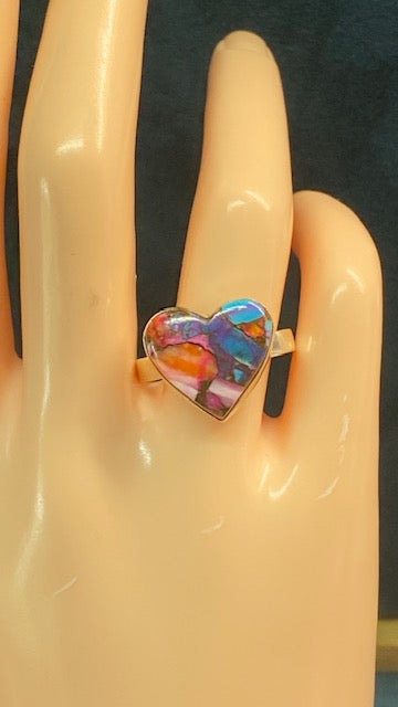 Pink Dahlia Heart Ring – Solid Sterling Silver – Size 9.75
