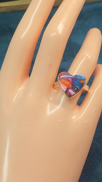 Pink Dahlia Heart Ring – Solid Sterling Silver – Size 9.75