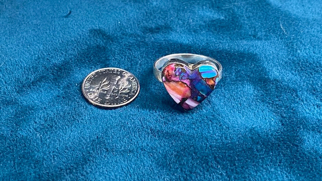 Pink Dahlia Heart Ring – Solid Sterling Silver – Size 9.75