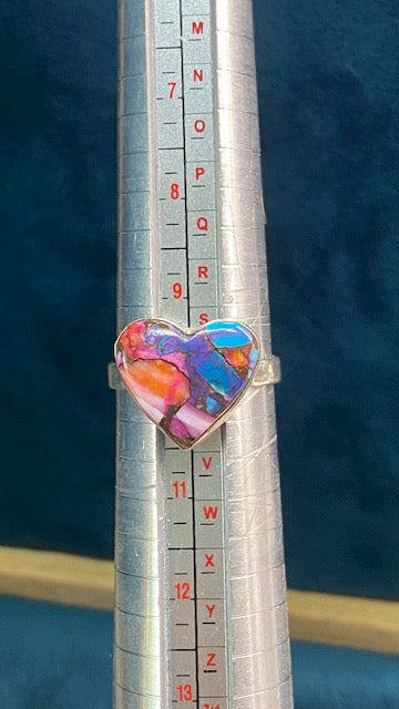 Pink Dahlia Heart Ring – Solid Sterling Silver – Size 9.75