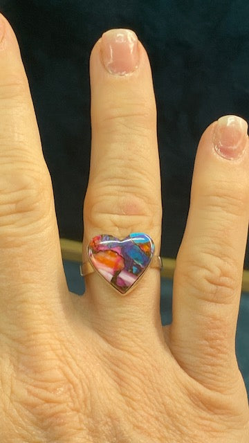 Pink Dahlia Heart Ring – Solid Sterling Silver – Size 9.75