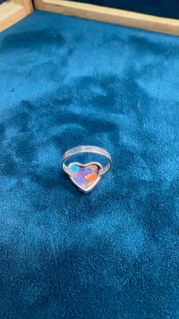 Pink Dahlia Heart Ring – Solid Sterling Silver – Size 9.75