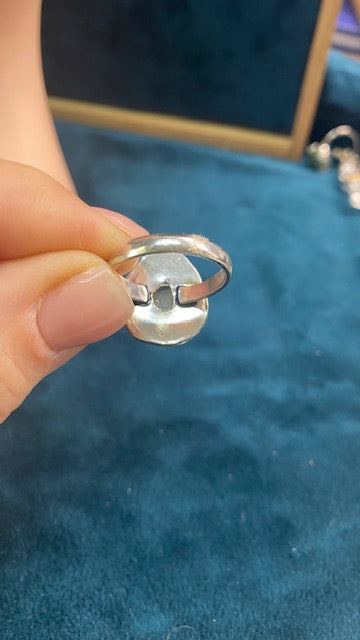 Prehnite Teardrop Statement Ring – Sterling Plated – Size 9
