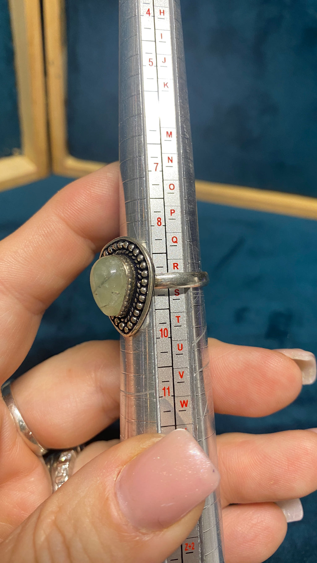 Prehnite Teardrop Statement Ring – Sterling Plated – Size 9