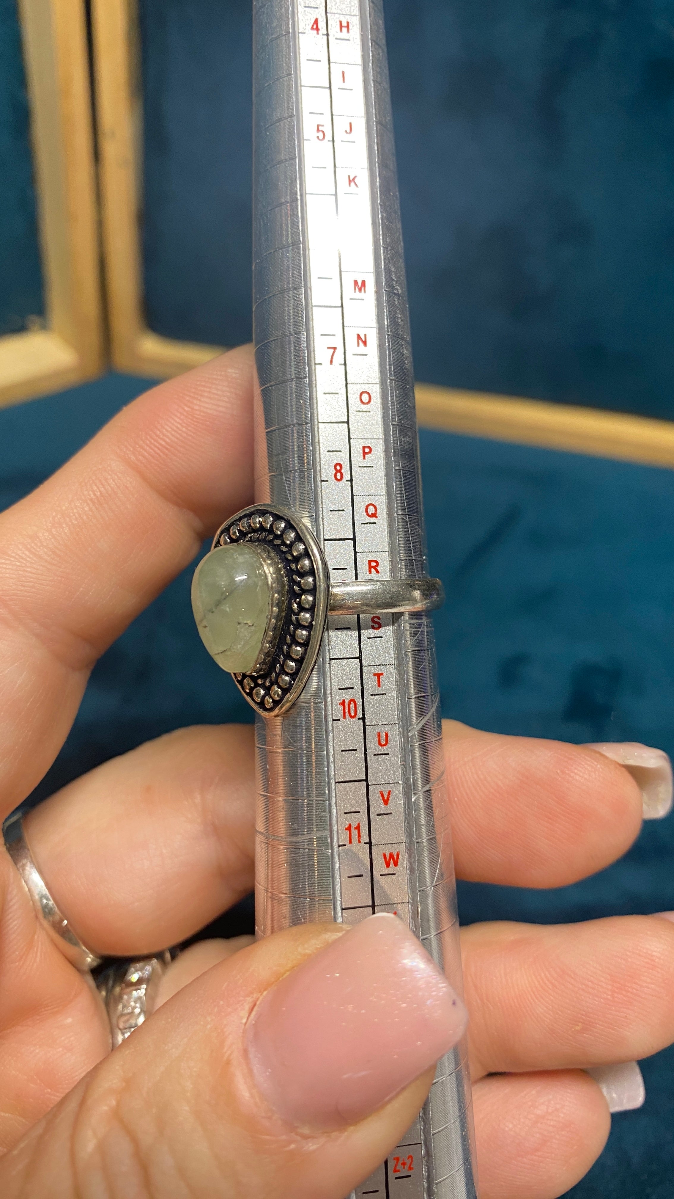 Prehnite Teardrop Statement Ring – Sterling Plated – Size 9