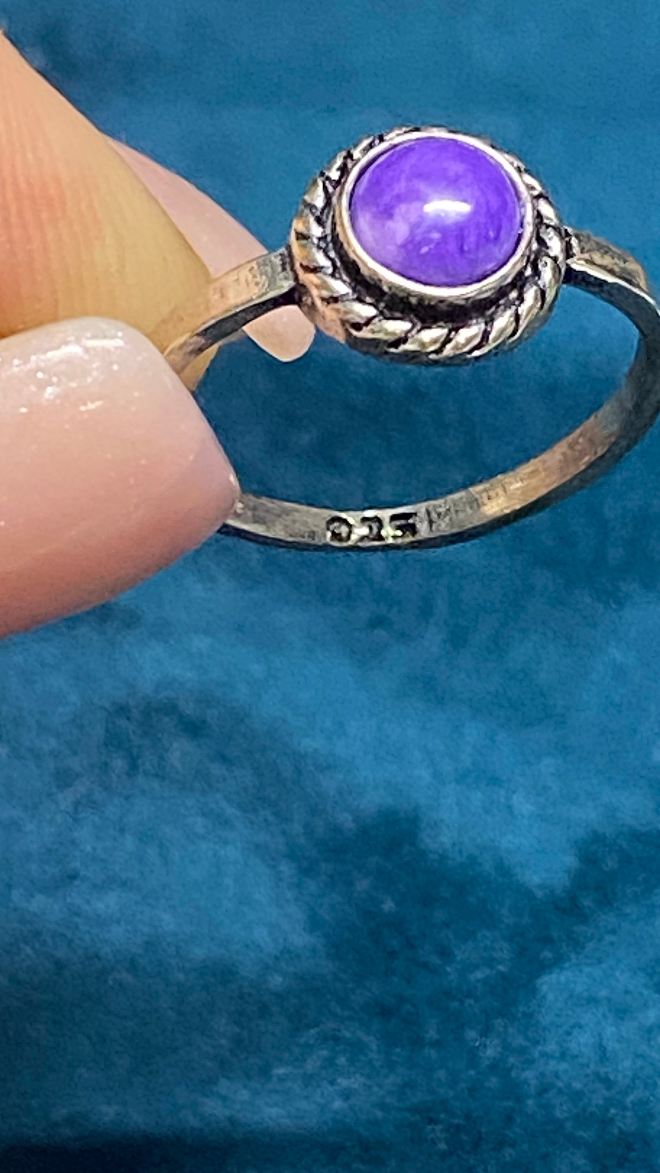 Natural Charite and Sterling Silver Ring-size 8.25