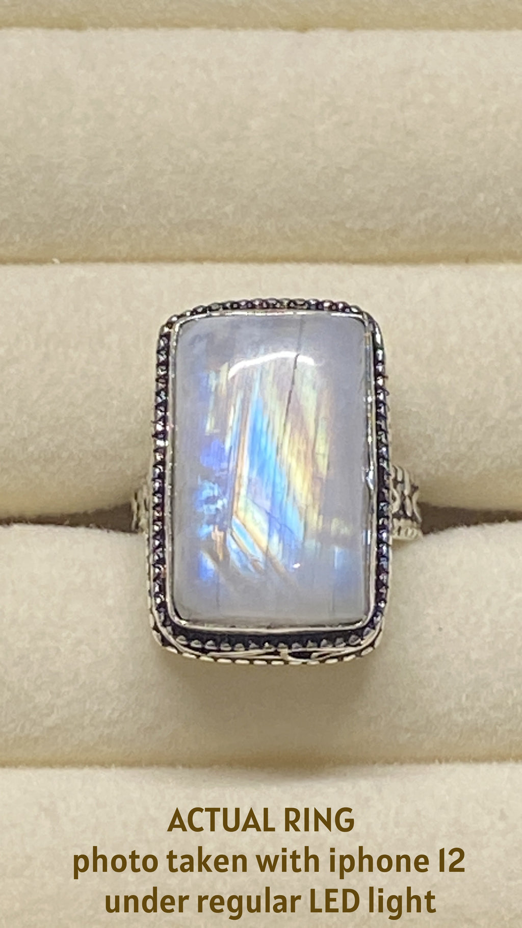 Rainbow Moonstone Statement Ring – Solid Sterling Silver | Size 6.75 | One of a Kind