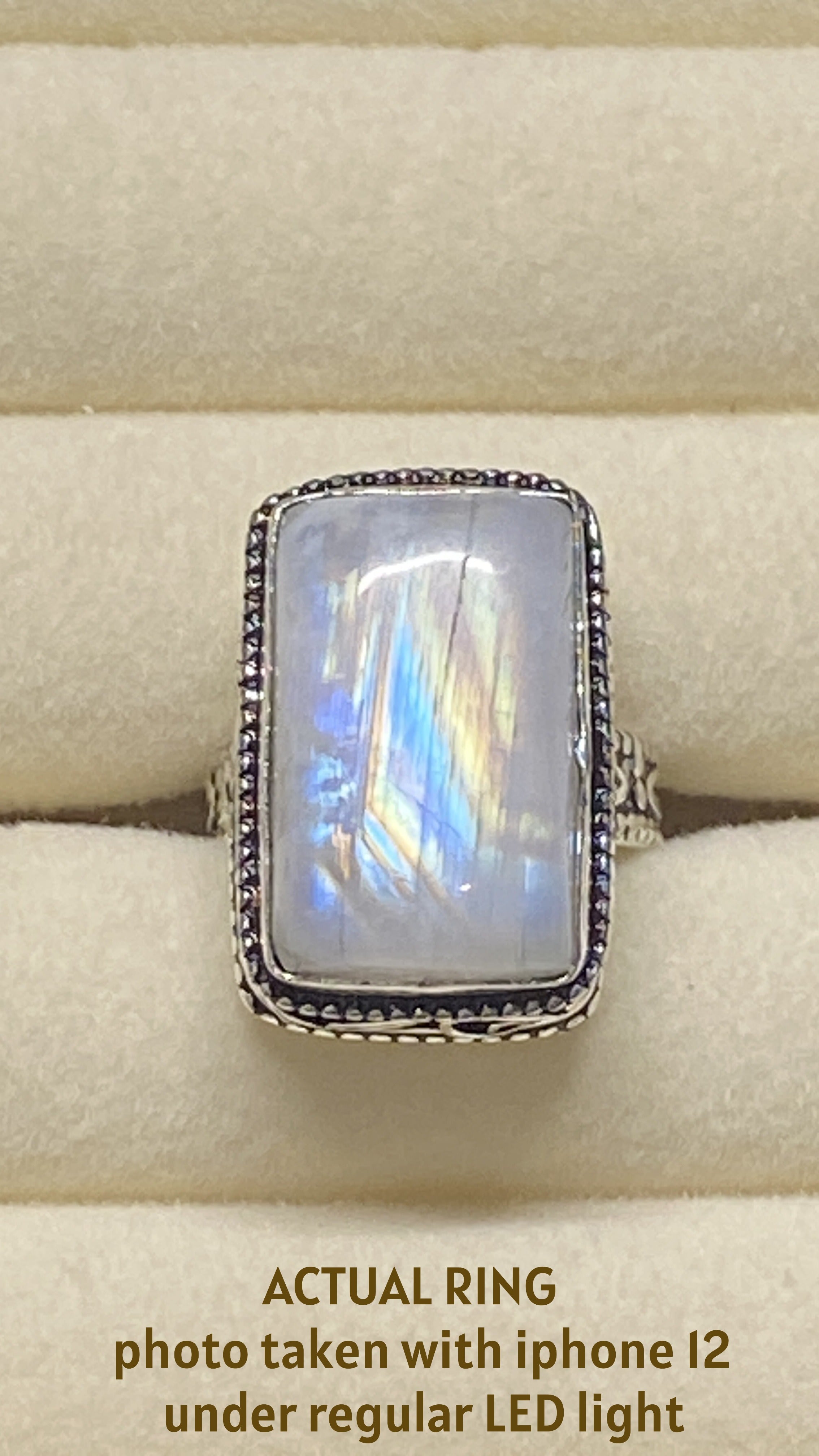 Rainbow Moonstone Statement Ring – Solid Sterling Silver | Size 6.75 | One of a Kind