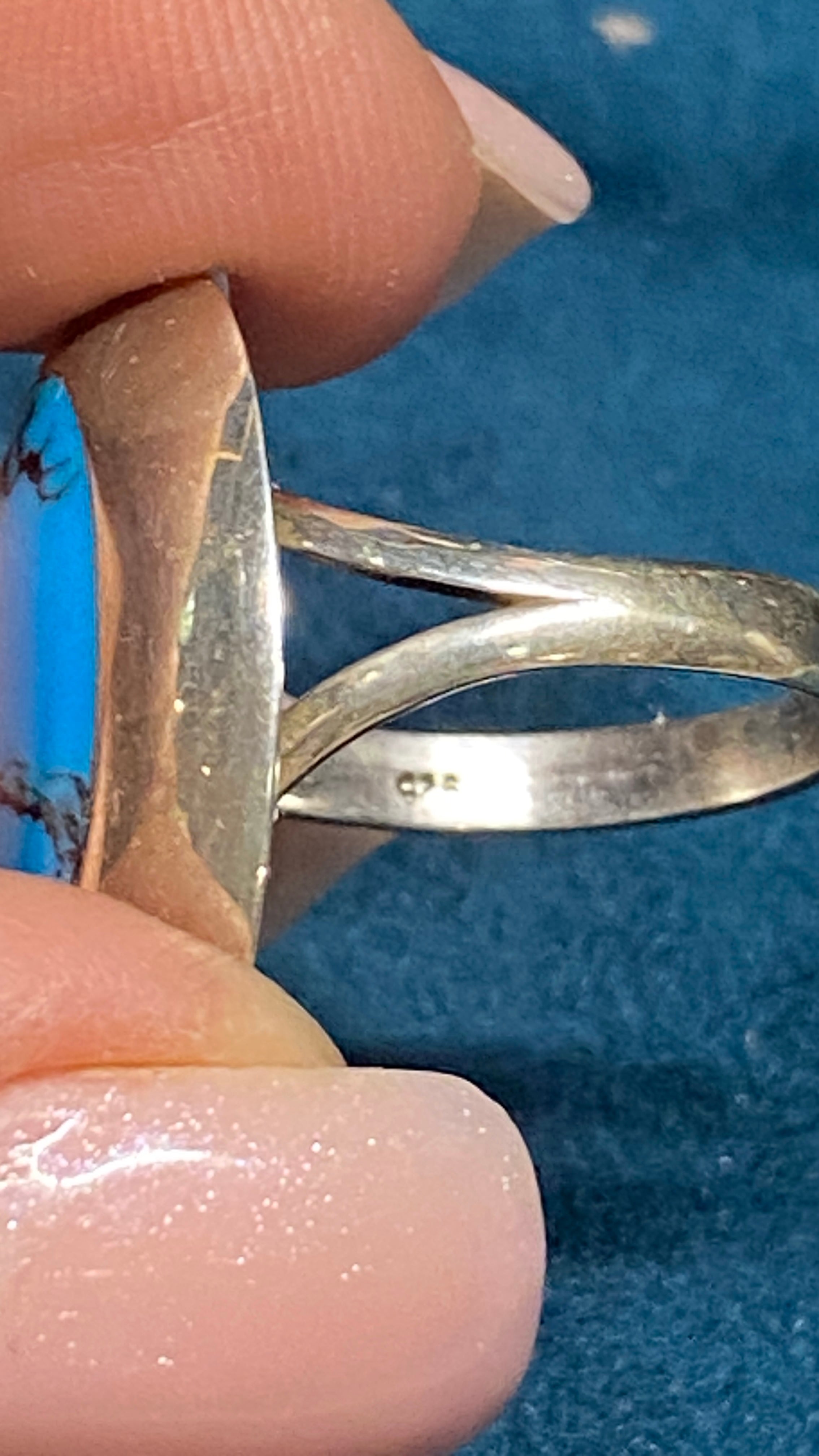 Turquoise Inlay Sterling Silver Statement Ring – Size 10