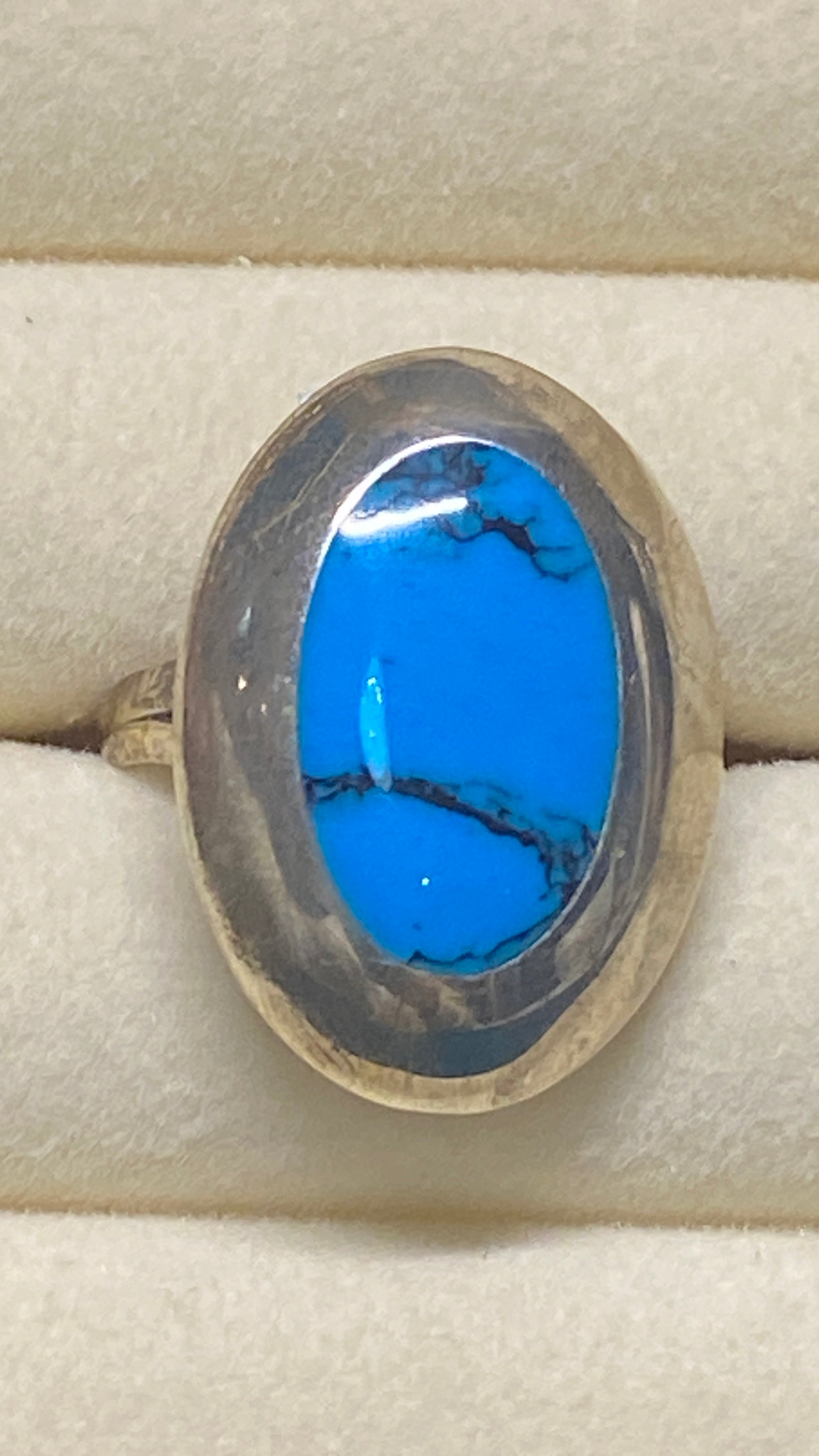 Turquoise Inlay Sterling Silver Statement Ring – Size 10