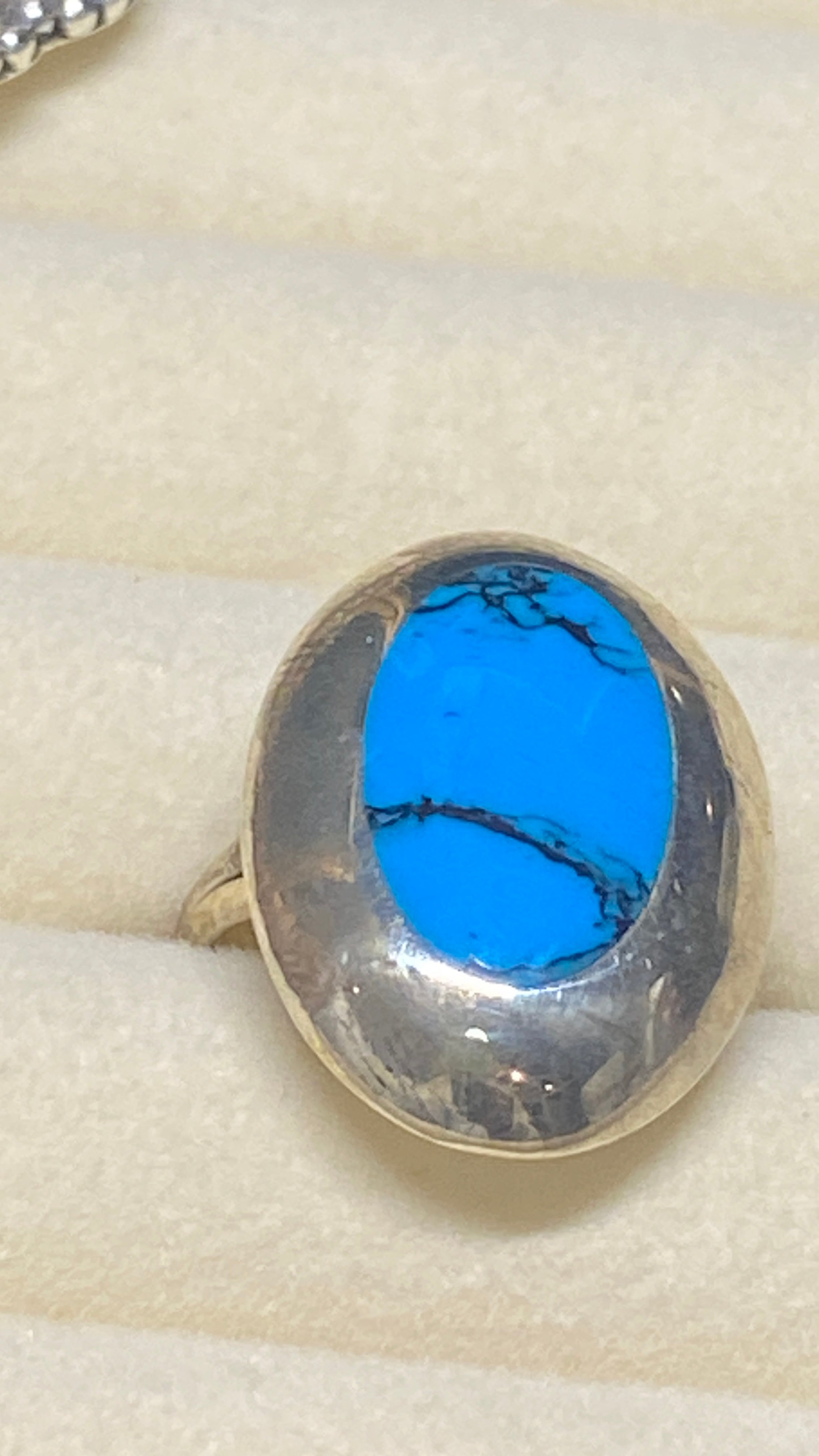 Turquoise Inlay Sterling Silver Statement Ring – Size 10