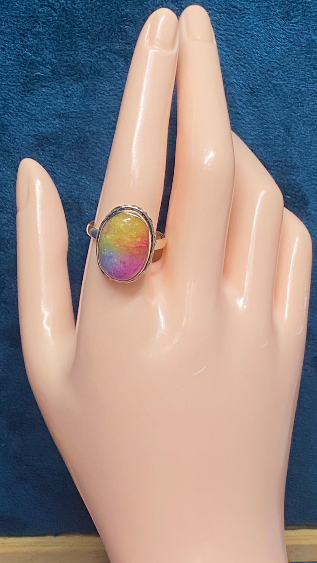 RAINBOW SOLAR QUARTZ RING (color enhanced) – STERLING SILVER – SIZE 9.5