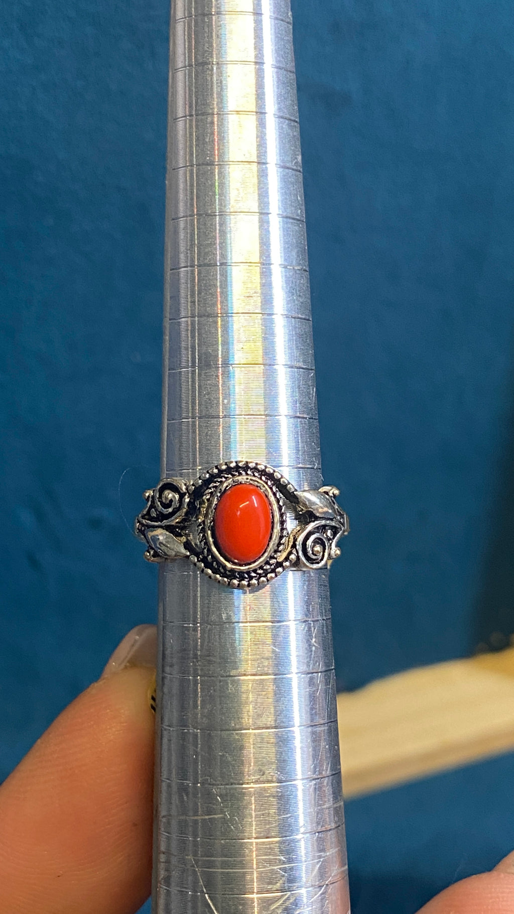 Red Coral Stone Ring- size 7
