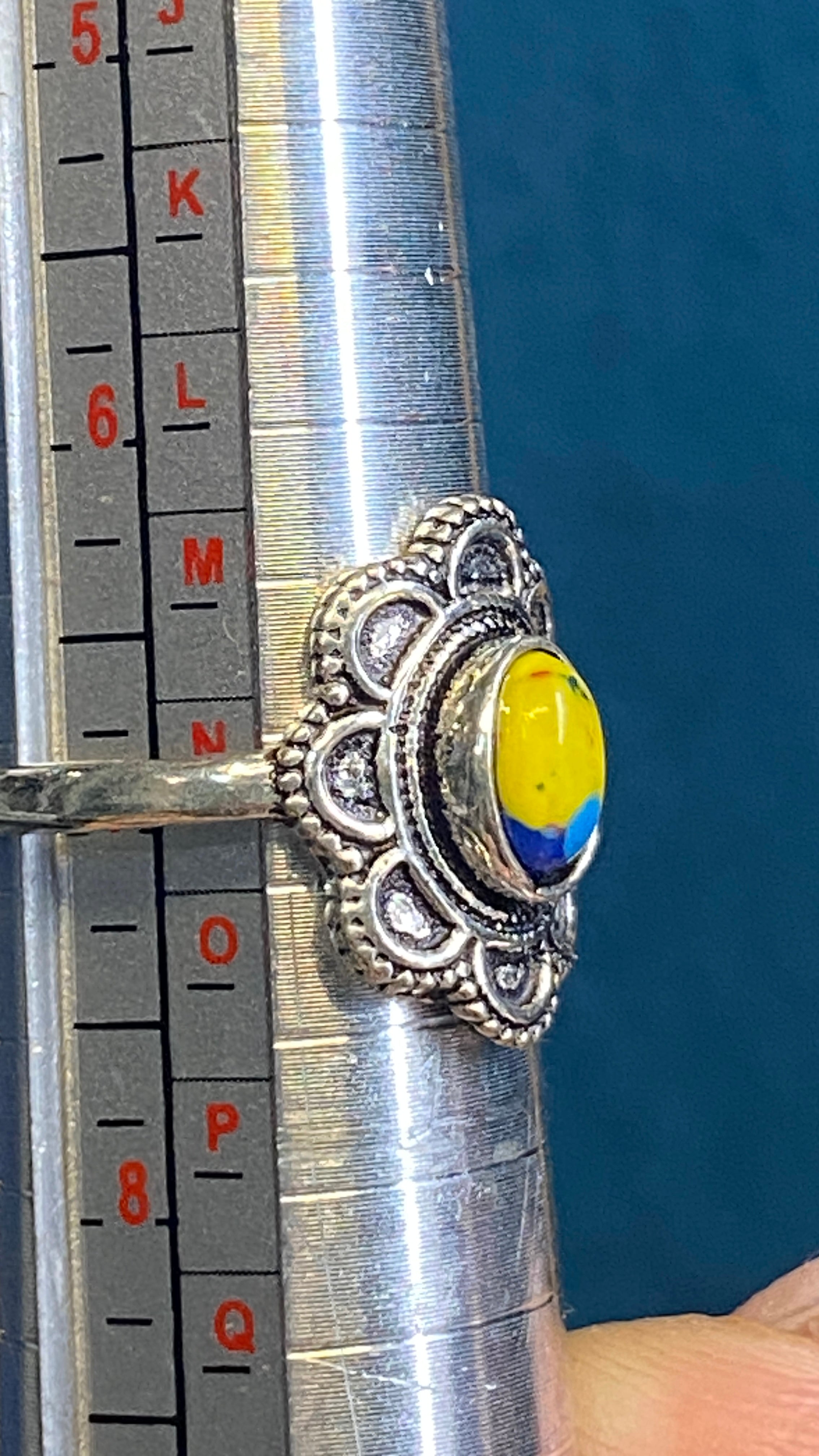 Mosaic Jasper Statement Ring – Sterling Silver Plated