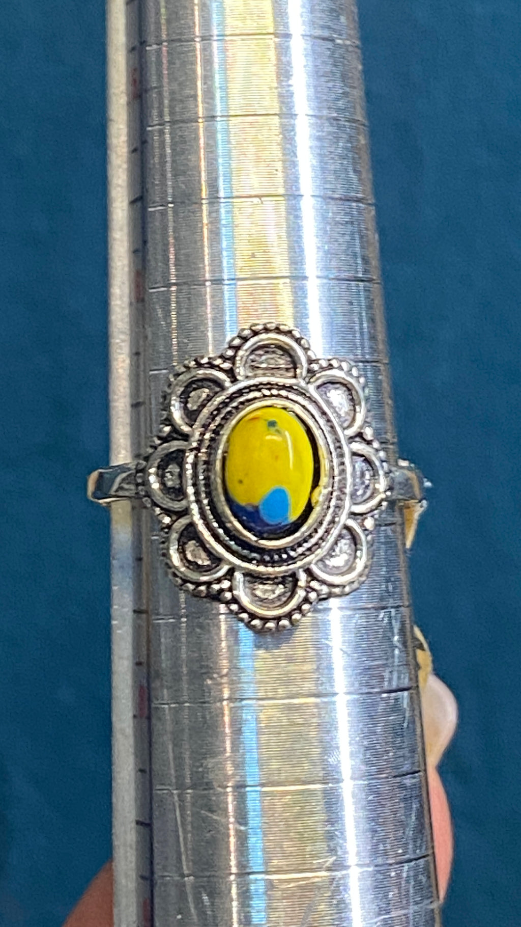 Mosaic Jasper Statement Ring – Sterling Silver Plated