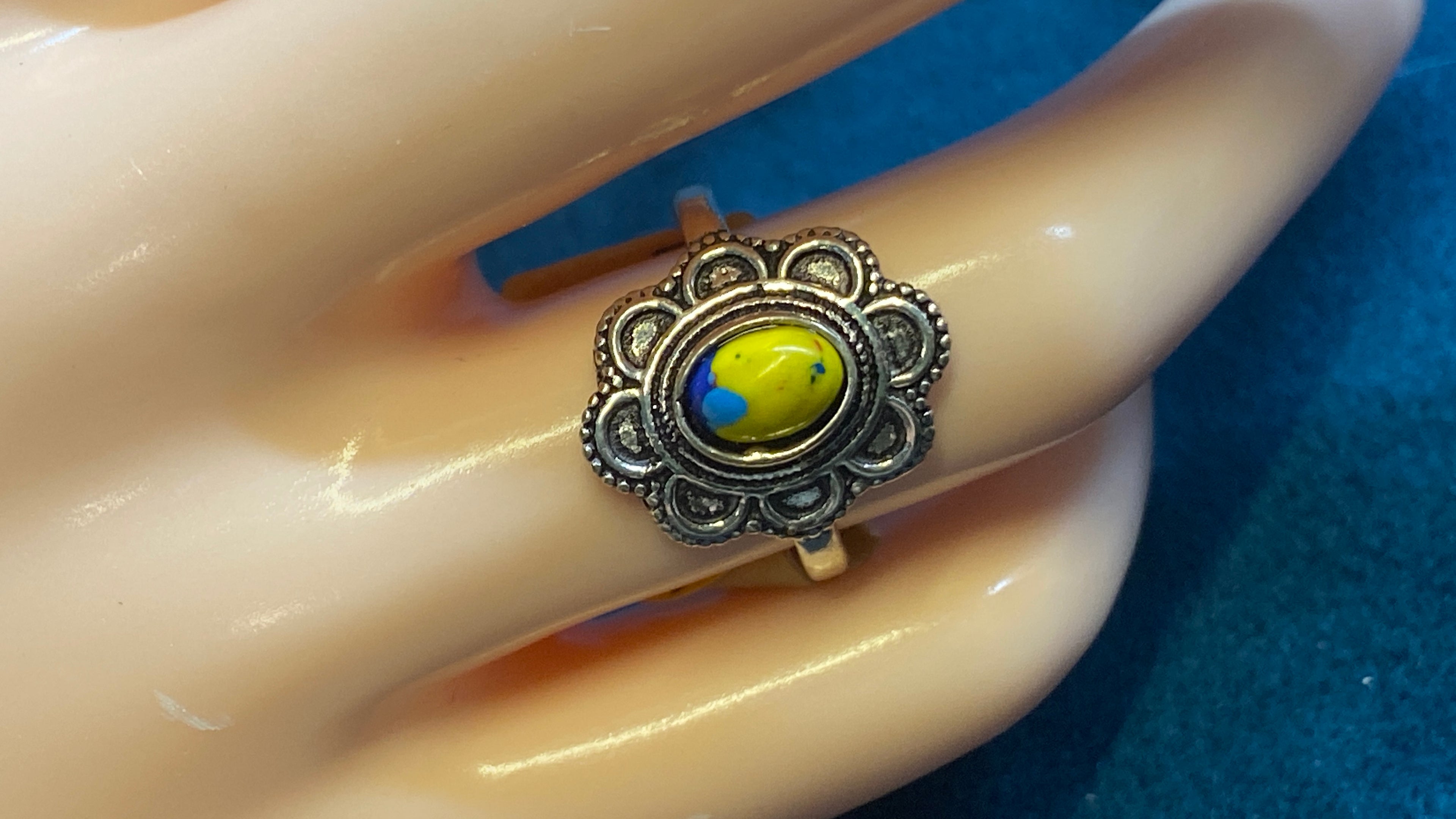 Mosaic Jasper Statement Ring – Sterling Silver Plated