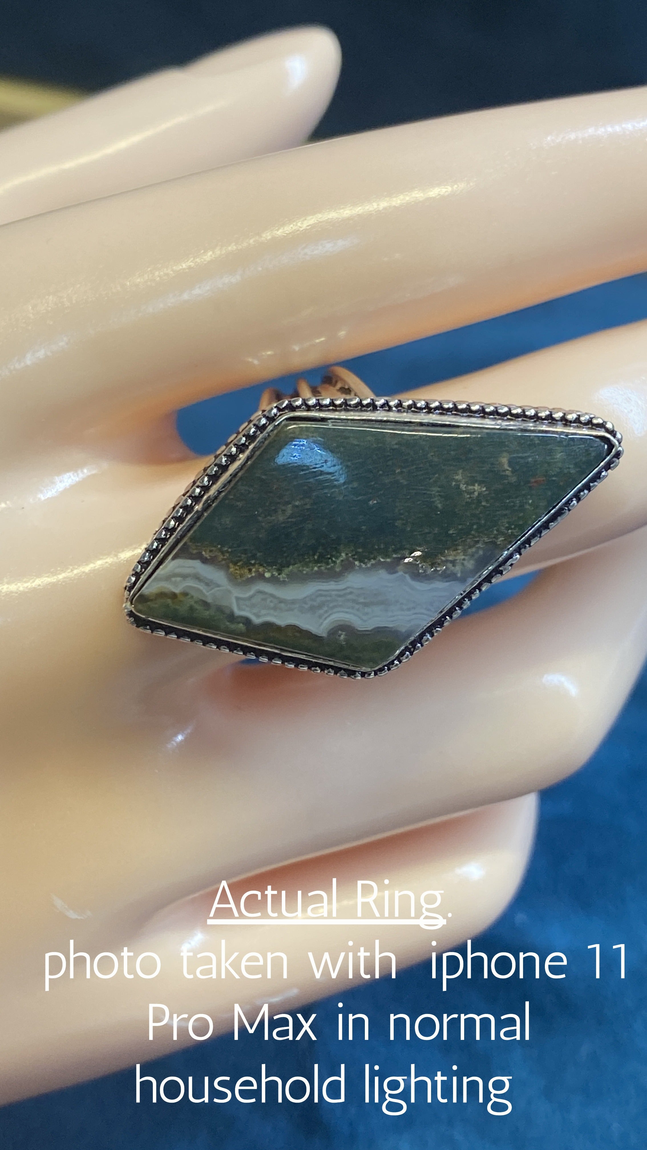 GREEN AGATE STATEMENT RING – SIZE 9 | STERLING SILVER