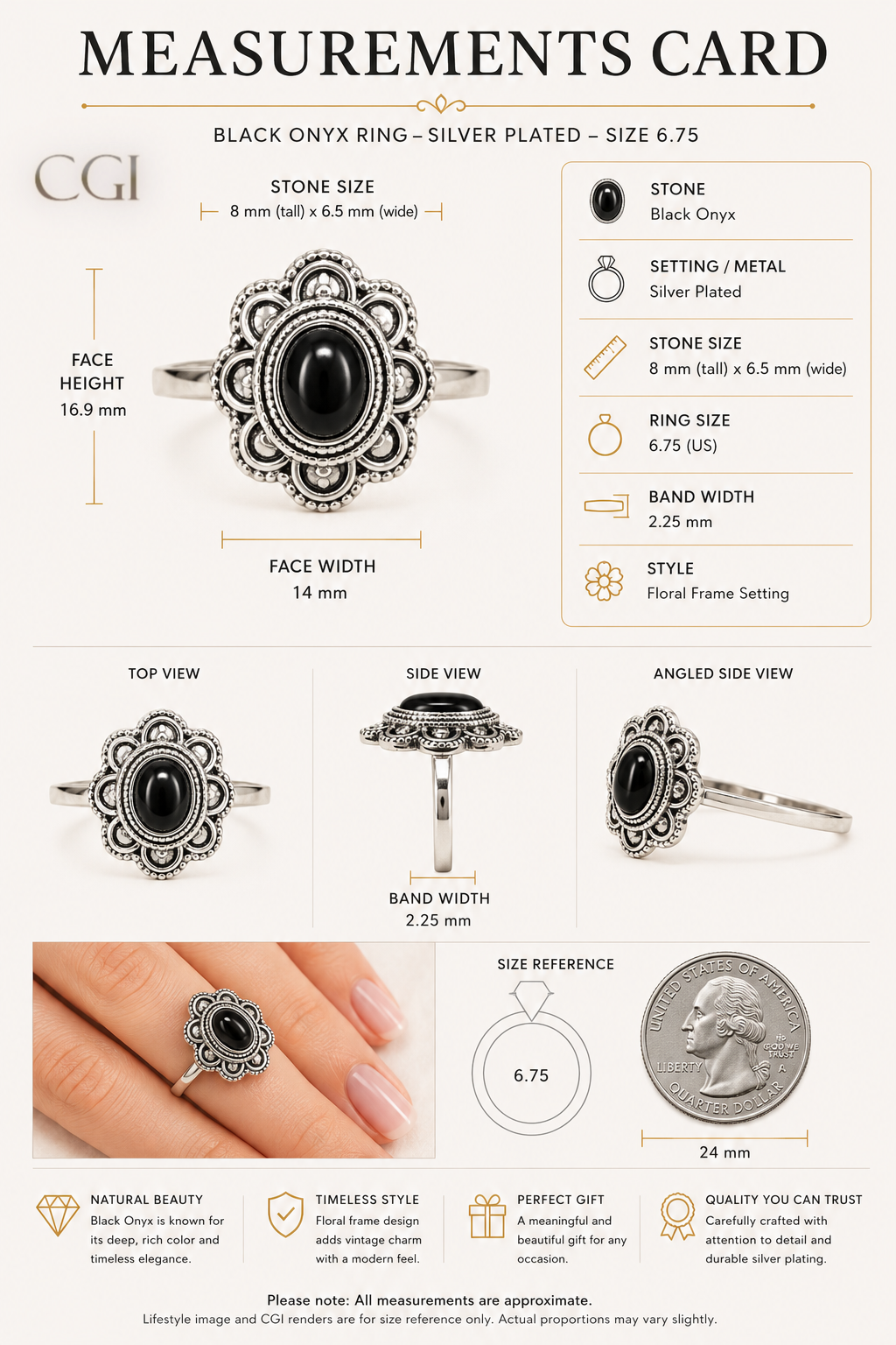 Black Onyx Ring size 6.75-7