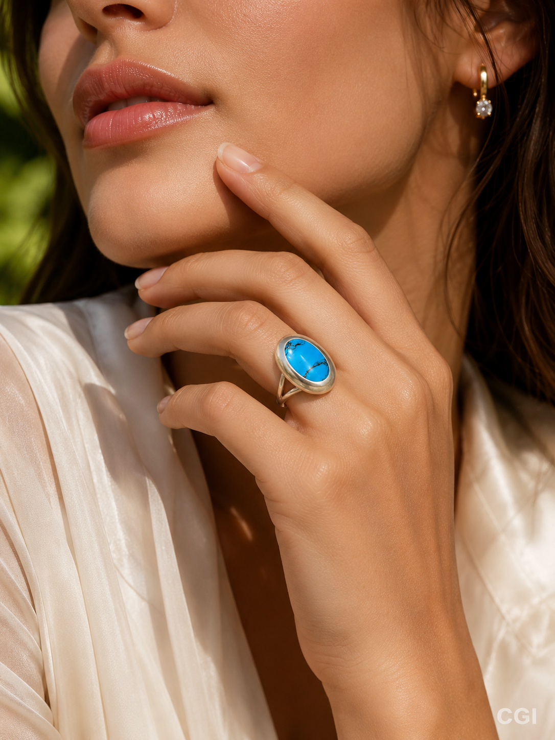 Turquoise Inlay Sterling Silver Statement Ring – Size 10