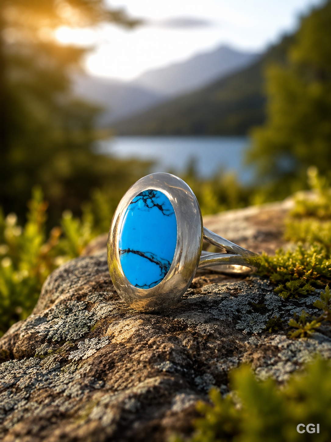 Turquoise Inlay Sterling Silver Statement Ring – Size 10