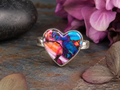 Pink Dahlia Heart Ring – Solid Sterling Silver – Size 9.75
