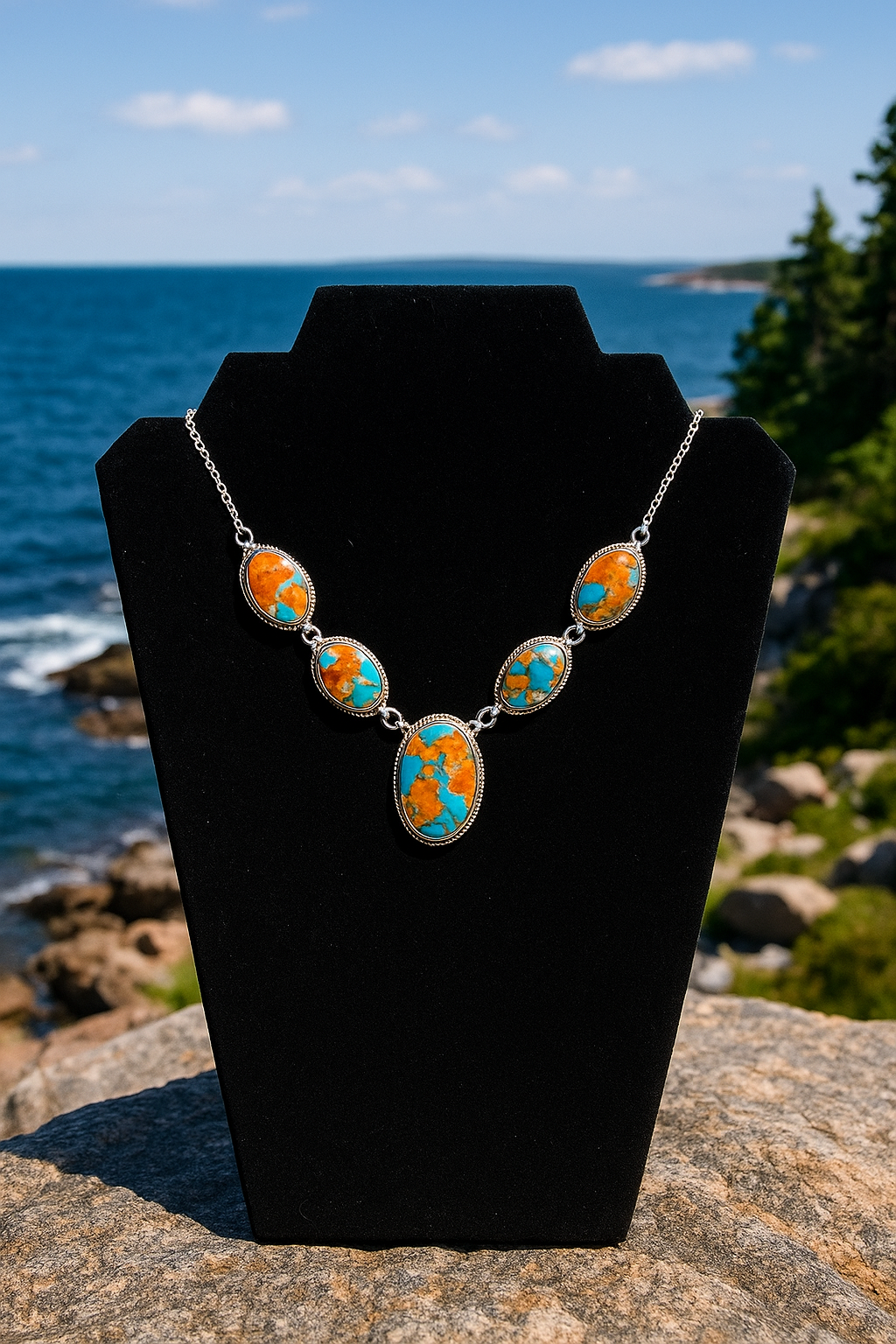 Solid Sterling Silver and Spiny Oyster Statement Necklace