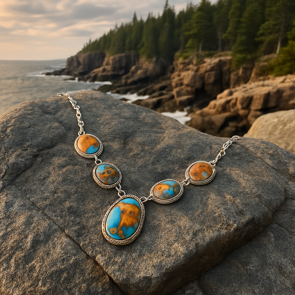 Solid Sterling Silver and Spiny Oyster Statement Necklace