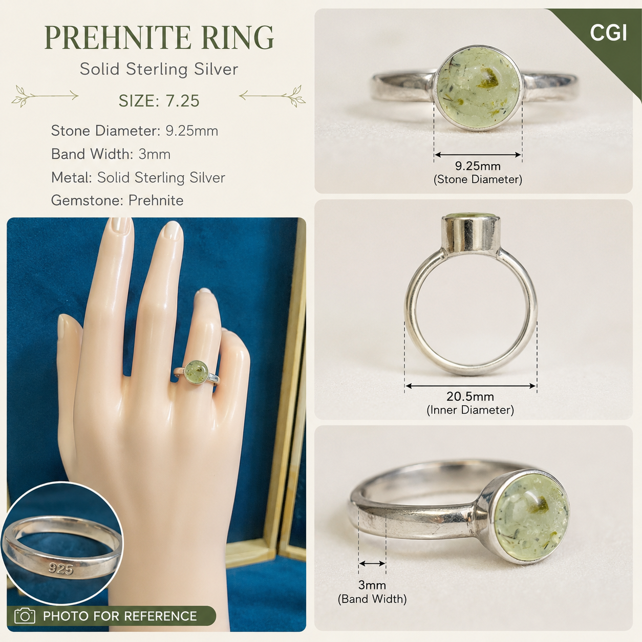 Prehnite Sterling Silver Ring – Size 7.25