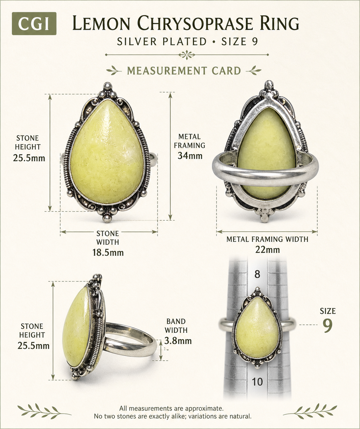 ✨ Lemon Chrysoprase Statement Ring ✨size 9