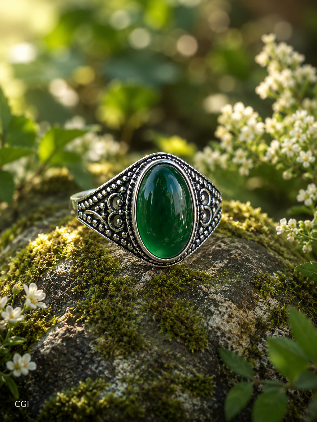 Emerald Glow Green Onyx Ring- 7