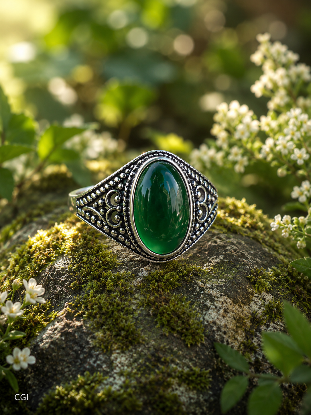 Emerald Glow Green Onyx Ring- 7